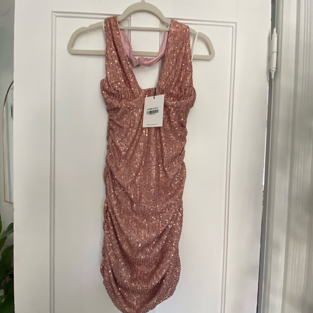 Hello Molly Sparkling Rose Halter Mini Dress
